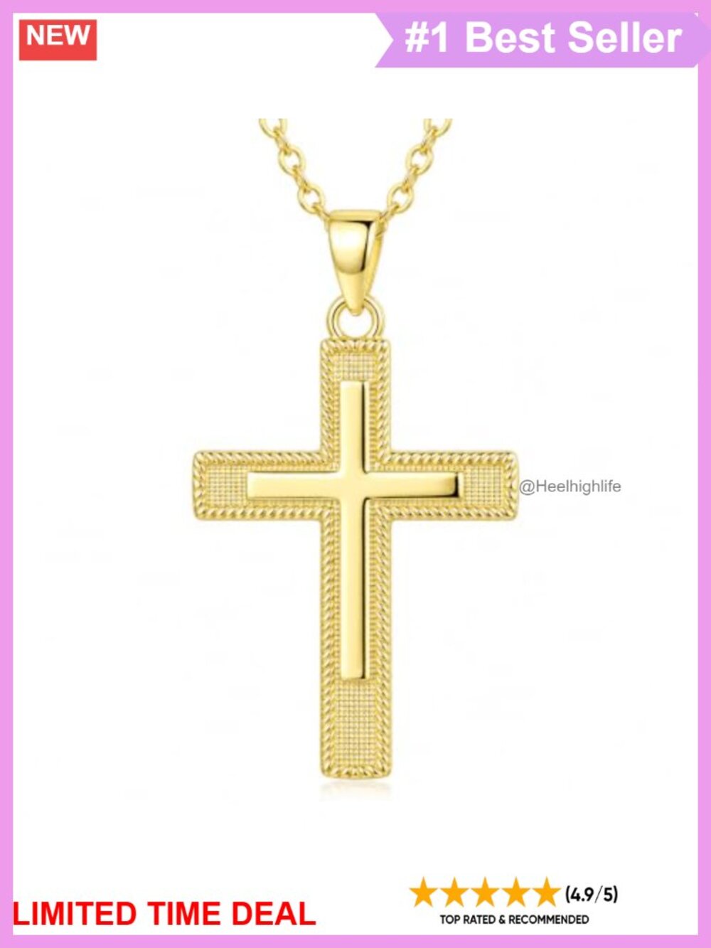 14K Gold Plated Cross Necklace 18" Cable Chain Pendant